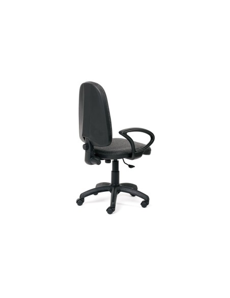 Silla rocada de oficina brazos fijos base nylon respaldo y asiento tela ignifuga gris