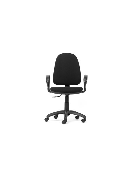 Silla rocada de oficina brazos fijos base nylon respaldo y asiento tela ignifuga negro