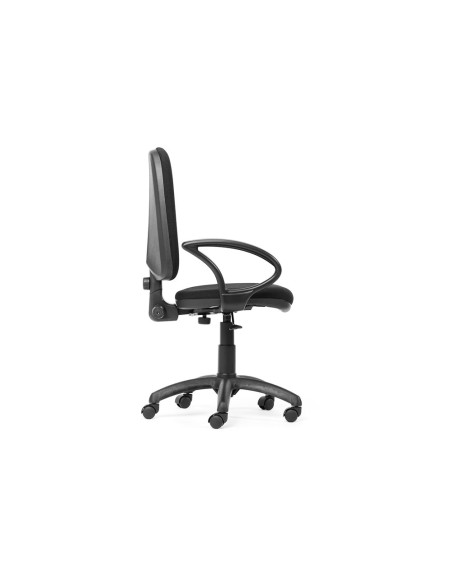 Silla rocada de oficina brazos fijos base nylon respaldo y asiento tela ignifuga negro