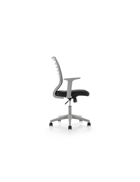 Silla rocada de oficina brazos regulables estructura gris respaldo malla y asiento tela ignifuga negro