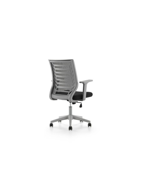 Silla rocada de oficina brazos regulables estructura gris respaldo malla y asiento tela ignifuga negro