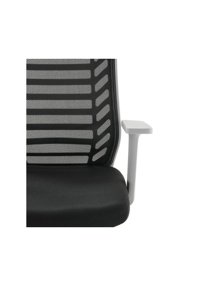 Silla rocada de oficina brazos regulables estructura gris respaldo malla y asiento tela ignifuga negro