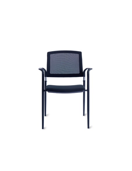Silla rocada confidente brazos fijos estructura metalica asiento tela ignifuga negro respaldo malla