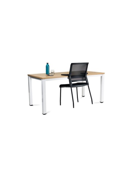 Silla rocada confidente brazos fijos estructura metalica asiento tela ignifuga azul respaldo malla