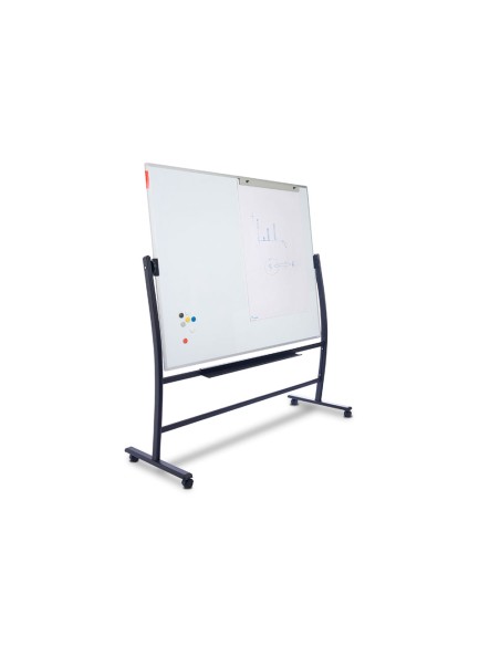 Pizarra blanca rocada acero vitrificado magnetico marco aluminio doble cara volteable curve 120x200 cm