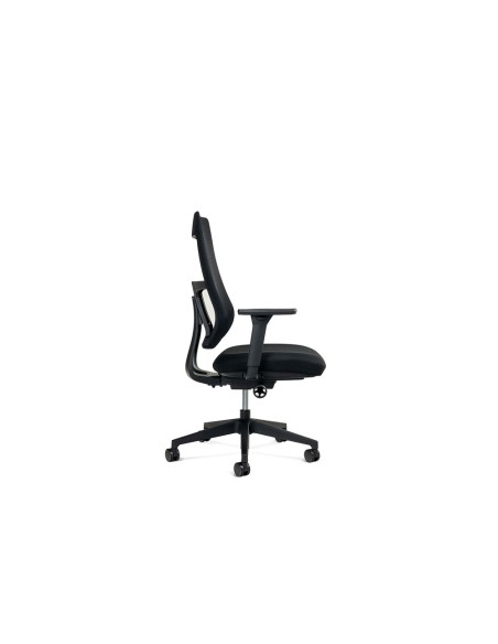 Silla rocada direccion con brazos regulables base polimero respaldo de malla y asiento en tela negro