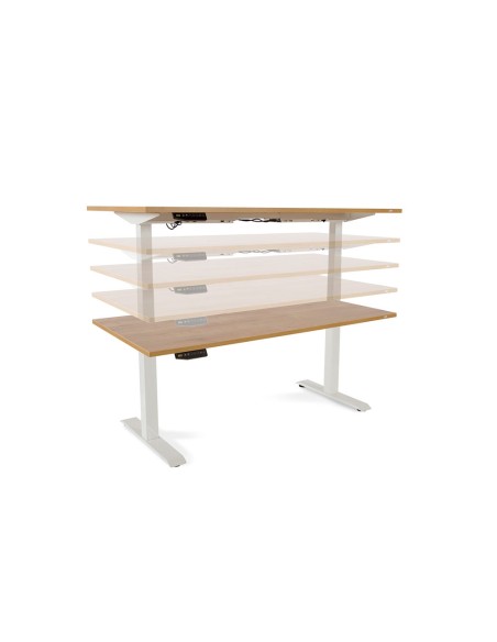 Mesa rocada regulable en altura electricamente hasta 129 cm estructura de acero tablero 180 cm color haya