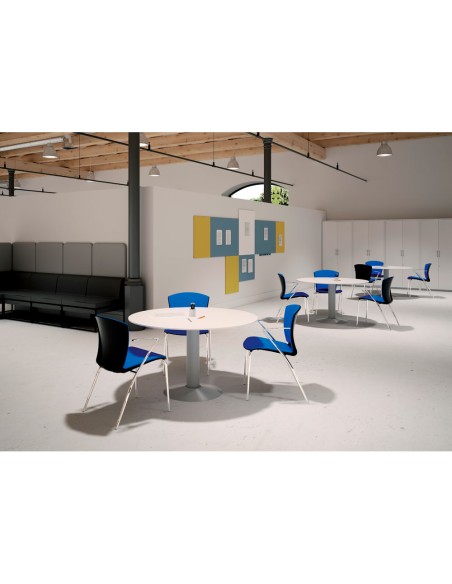 Mesa de reunion rocada meeting 3006at02 estructura columna acero gris tablero madera gris 120 cm diametro