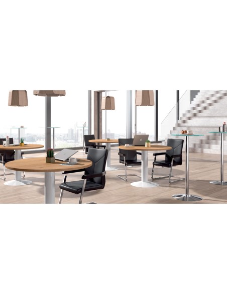 Mesa de reunion rocada meeting 3005atw02 estructura columna acero blanco tablero madera gris 100 cm diametro