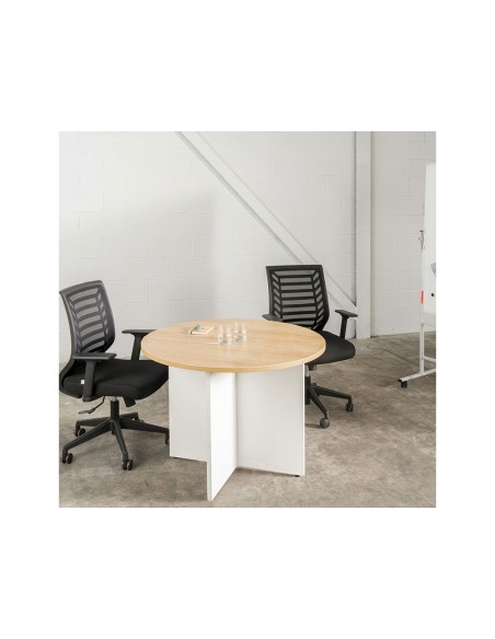 Mesa de reunion rocada meeting 3005aa01 estructura madera en aspas tablero haya 100 cm diametro