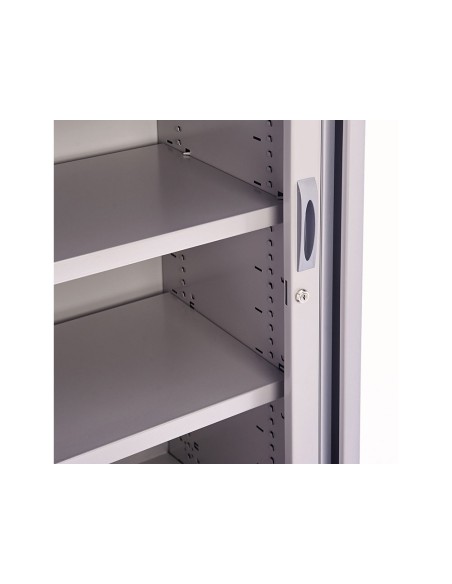 Armario metalico rocada dos puertas tipo persiana con dos baldas serie store 105x120x45 cm acabado gris/gris