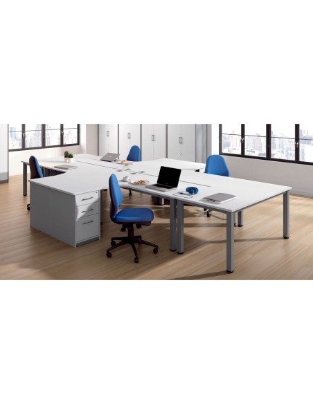 Mesa rocada serie executive 180x110 cm derecha acabado gris/blanco