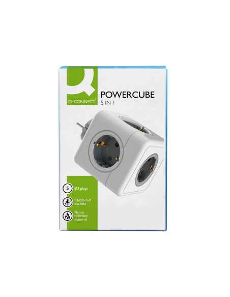 Regleta q-connect de cubo enchufe multiple power cube 5 en 1 directo a pared 5 tomas de corriente 75x75x112mm