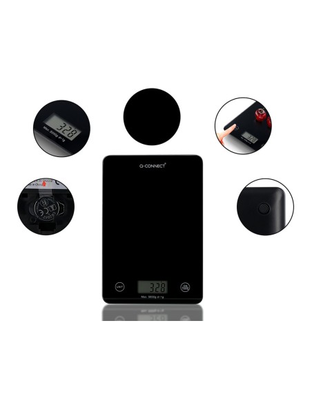 Bascula precision q-connect digital con pantalla lcd precision 1 g capacidad de 5 g a 5 kg 200x135x16 mm