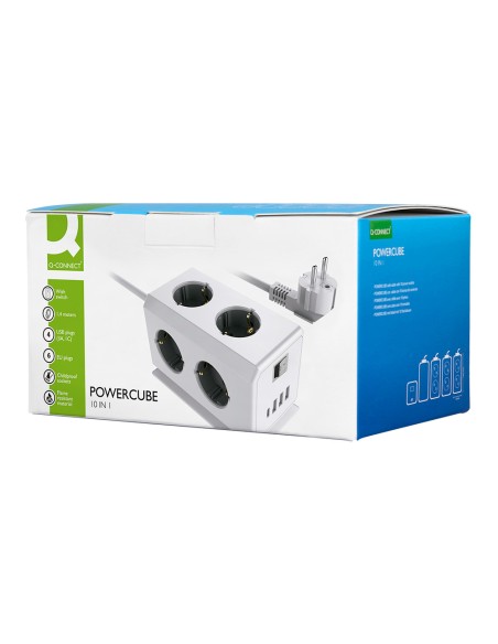 Regleta q-connect enchufe multiple 10 en 1 cable 1,4 m 6 tomas de corriente+3 usb+1 usb tipo c 140x76x87mm