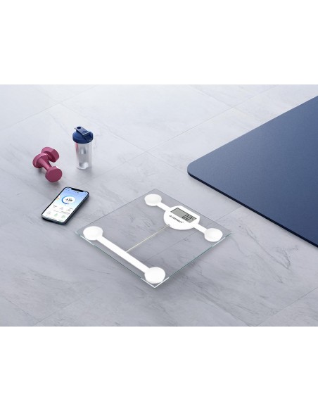 Bascula baño q-connect digital con pantalla lcd precision 100 gr capacidad de 5 kg a 180 kg 300x300x22mm