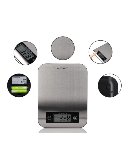 Bascula precision q-connect digital con pantalla lcd precision 1 g capacidad de 5 g a 10 kg 215x165x16 mm