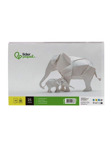 Cartulina liderpapel a3 180g/m2 blanco paquete de 25+5 hojas en carpeta dossier transparente con cierre