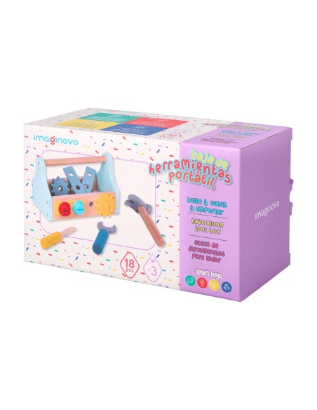 Juego infantil imaginovo madera maletin de herramientas +3 años 18 piezas 21,4x13,2x11cm
