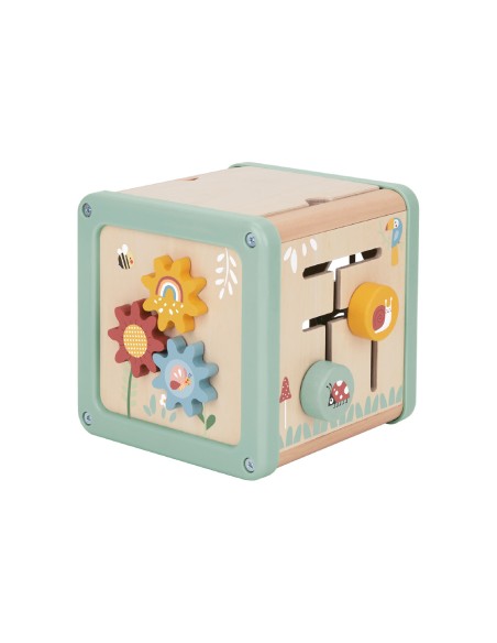 Juego infantil imaginovo madera cubo de actividades +18 meses 15,5x15,5x28cm