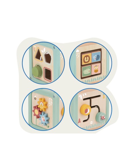 Juego infantil imaginovo madera cubo de actividades +18 meses 15,5x15,5x28cm