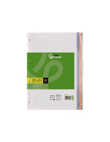 Recambio liderpapel a4 120 hojas 90gr cuadro 5 mm 4 taladros bandas de 5 colores pasteles