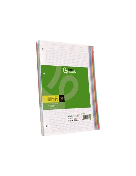 Recambio liderpapel a4 120 hojas 90gr cuadro 5 mm 4 taladros bandas de 5 colores pasteles