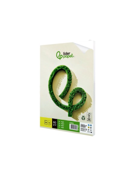 Papel liderpapel a4 80g/m2 reciclado liso paquete de 100 hojas
