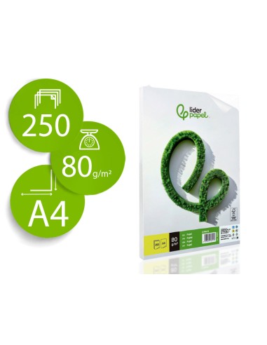 Papel liderpapel a4 80g/m2 liso paquete de 250...