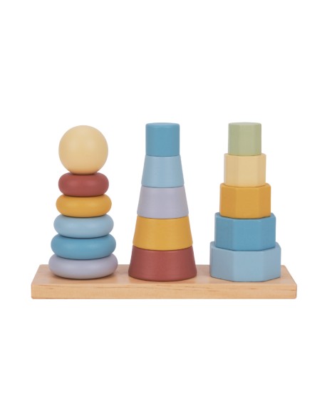 Juego infantil imaginovo madera torre de formas apilables +18 meses 17 piezas 28x20x9cm
