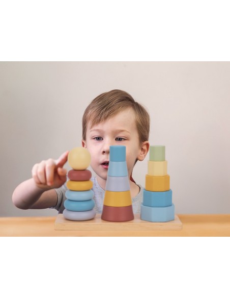 Juego infantil imaginovo madera torre de formas apilables +18 meses 17 piezas 28x20x9cm