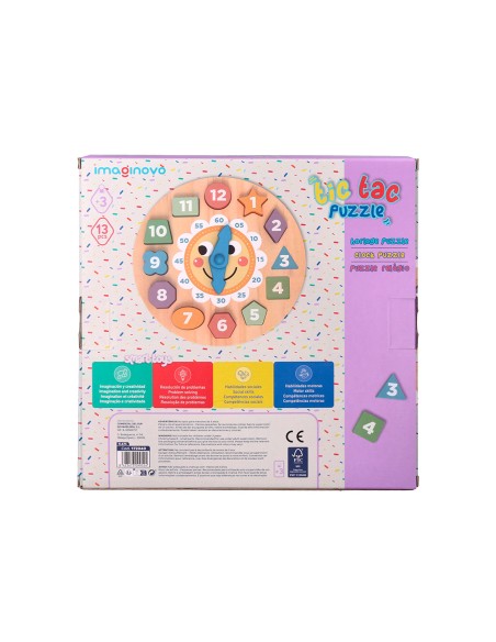 Juego infantil imaginovo madera reloj +3 años 13 piezas 29x29x3,5cm