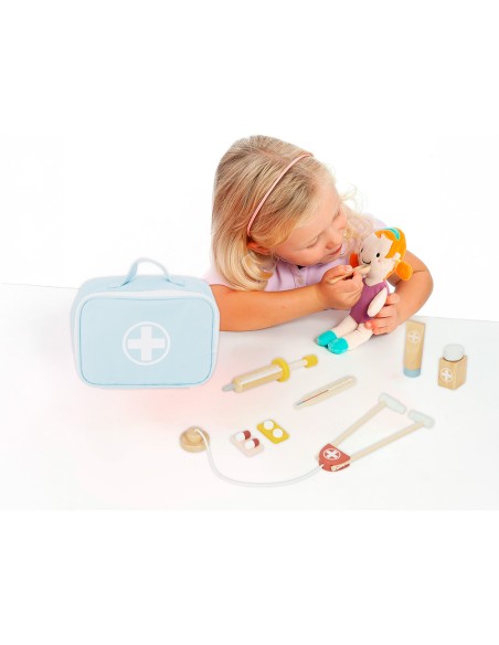 Juego infantil imaginovo madera maletin de medico +3 años 11 piezas 24,5x18x10cm