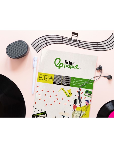 Bloc musica y canto liderpapel pentagrama interlineado 2 mm cuadricula 5mm din a4 24 hojas 100g/m2
