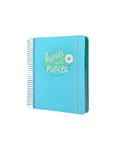 Agenda escolar antartik 25-26 espiral here and now azul dia pagina a5 bilingüe papel fsc 80 gr 80 gr