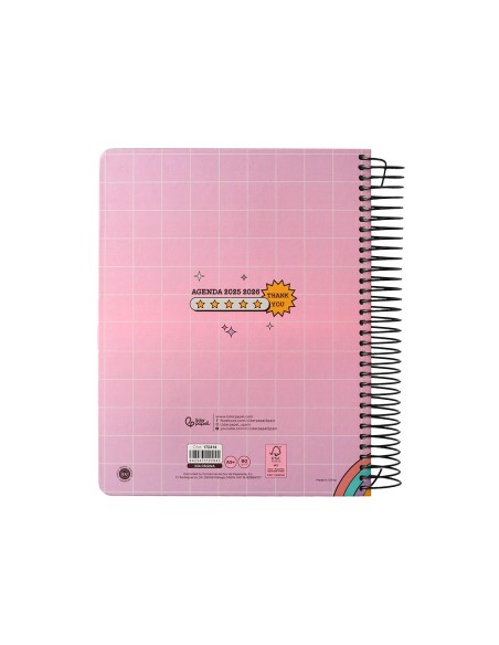 Agenda escolar liderpapel 25-26 espiral pixel rosa dia pagina a5 bilingüe papel fsc 80 gr