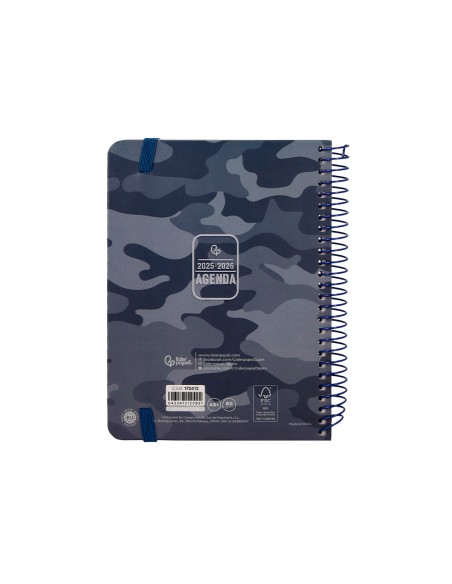 Agenda escolar liderpapel 25-26 espiral patterns militar gris semana vista a6 bilingüe papel fsc 80 gr