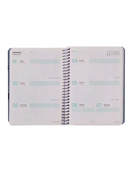 Agenda escolar liderpapel 25-26 espiral patterns militar gris semana vista a6 bilingüe papel fsc 80 gr