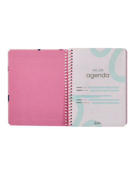 Agenda escolar liderpapel 25-26 espiral patterns rayos rosa semana vista a6 bilingüe papel fsc 80 gr