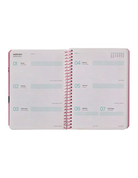 Agenda escolar liderpapel 25-26 espiral patterns rayos rosa semana vista a6 bilingüe papel fsc 80 gr