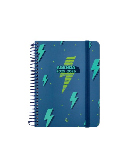 Agenda escolar liderpapel 25-26 espiral patterns rayos azul semana vista a6 bilingüe papel fsc 80 gr