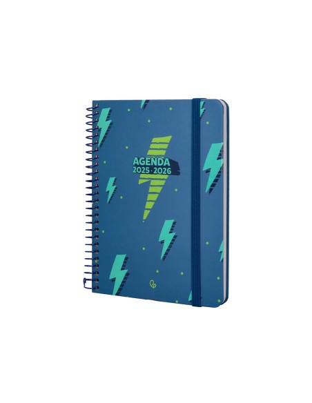 Agenda escolar liderpapel 25-26 espiral patterns rayos azul semana vista a6 bilingüe papel fsc 80 gr