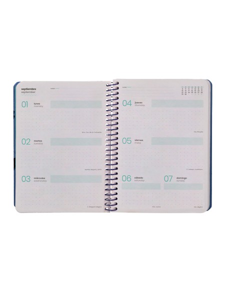 Agenda escolar liderpapel 25-26 espiral patterns rayos azul semana vista a6 bilingüe papel fsc 80 gr
