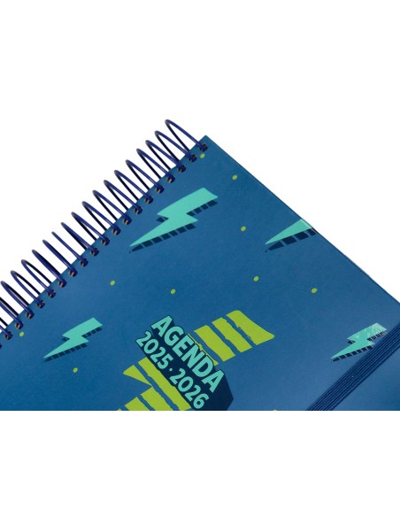 Agenda escolar liderpapel 25-26 espiral patterns rayos azul semana vista a6 bilingüe papel fsc 80 gr