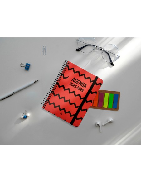 Agenda escolar liderpapel 25-26 espiral patterns zigzag semana vista a6 bilingüe papel fsc 80 gr