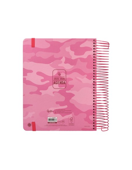 Agenda escolar liderpapel 25-26 espiral patterns militar rosa dia pagina a5 bilingüe papel fsc 80 gr