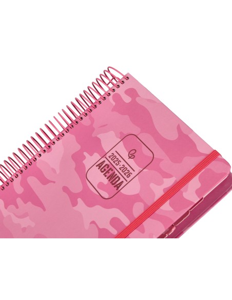 Agenda escolar liderpapel 25-26 espiral patterns militar rosa dia pagina a5 bilingüe papel fsc 80 gr