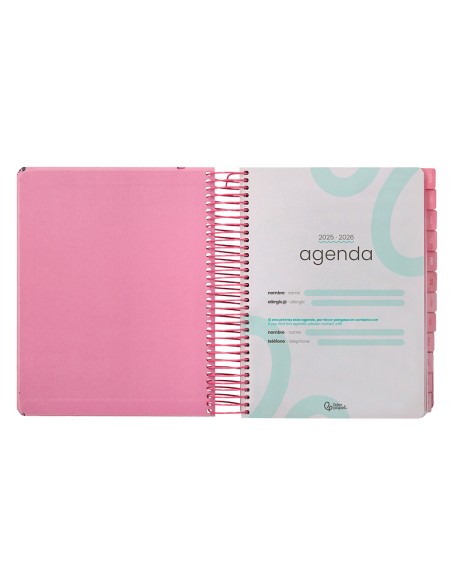 Agenda escolar liderpapel 25-26 espiral patterns militar rosa dia pagina a5 bilingüe papel fsc 80 gr
