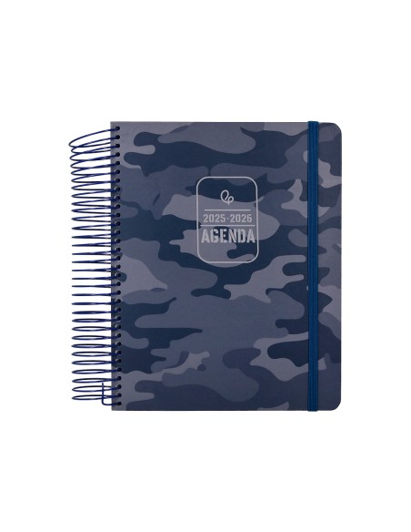 Agenda escolar liderpapel 25-26 espiral patterns militar gris dia pagina a5 bilingüe papel fsc 80 gr