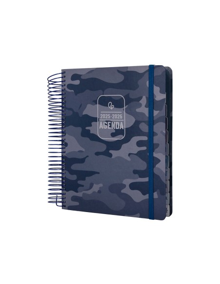 Agenda escolar liderpapel 25-26 espiral patterns militar gris dia pagina a5 bilingüe papel fsc 80 gr
